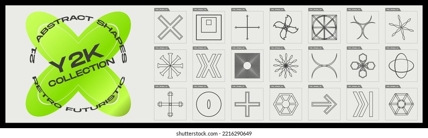 Colección de elementos Y2K. Elementos geométricos minimalistas. Resumen de bauhaus y estilo cósmico boho. Estilo 80s 90s. Ilustración del vector