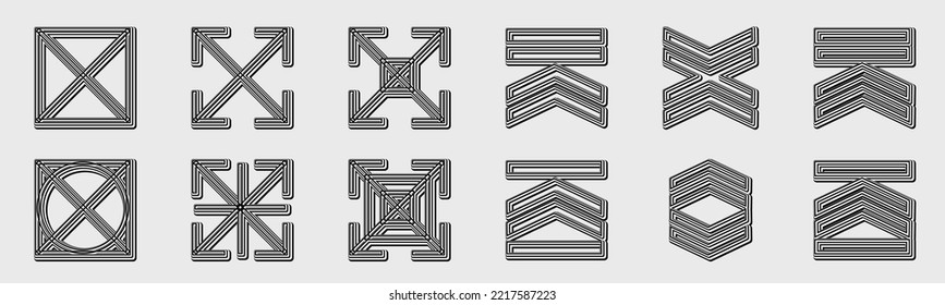 Colección de elementos Y2K. Elementos geométricos minimalistas. Objetos con estilo y2k. Estilo 80s 90s. Ilustración del vector