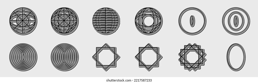 Colección de elementos Y2K. Elementos geométricos minimalistas. Objetos con estilo y2k. Aislado en segundo plano. Ilustración del vector