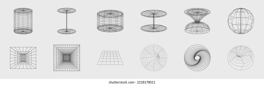 Collection Of Y2K Elements. Minimalist Geometric Elements. Simple Shapes Forms. Glitch Brutalism Shapes. Vector Illustration