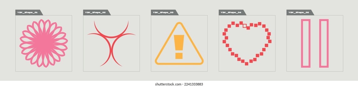 Collection of Y2K elements. Rave psychedelic retro futuristic set. For modern T-shirts designed. Stars, starburst . Vector illustration