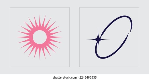 Collection of Y2K elements. Rave psychedelic retro futuristic set. Templates for notes, posters. Anti-design. Vector illustration