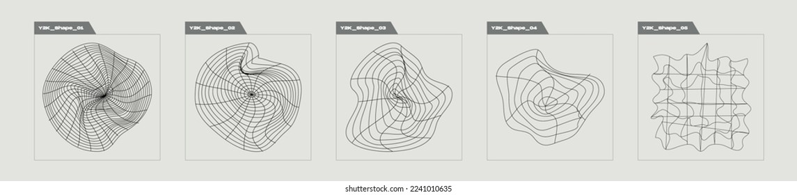 Collection of Y2K elements. Retro futuristic graphic ornaments. Flat minimalist icons. Stars, starburst . Vector illustration