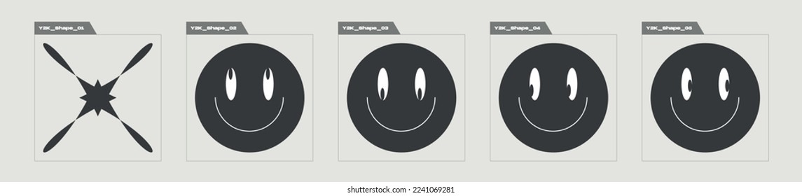Collection of Y2K elements. Retro futuristic graphic ornaments. Objects in y2k style. Anti-design. Vector illustration