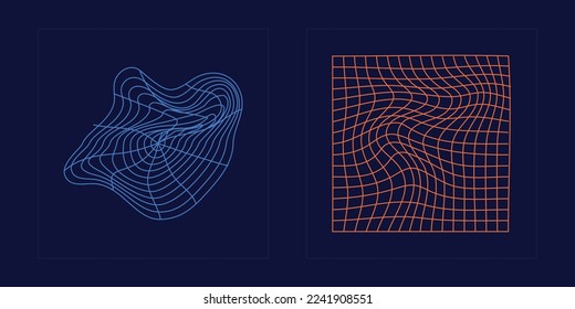Collection of Y2K elements. Retro futuristic graphic ornaments. Flat minimalist icons. Futuristic. Vector illustration