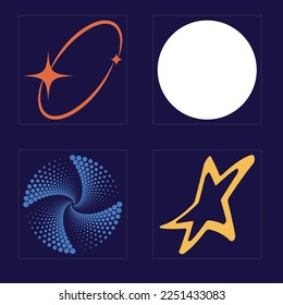 Collection of Y2K elements. Retro futuristic graphic ornaments. Objects in y2k style. Isolated on black background. Vector illustration