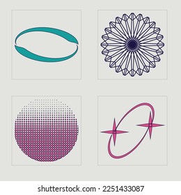Colección de elementos Y2K. Ornamentos gráficos retro futuristas. Formas abstractas modernas. Antidiseño. Ilustración del vector