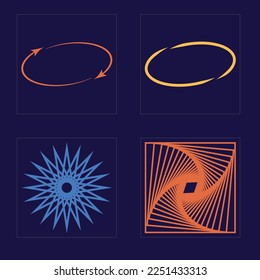 Collection of Y2K elements. Retro futuristic graphic ornaments. Templates for notes, posters. Isolated on black background. Vector illustration