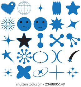 collection of Y2k elements. set Y2k. geometric brutalism forms sticker In Y2k style graphic design. Templates for notes, posters, banners, stickers, business cards, logo.