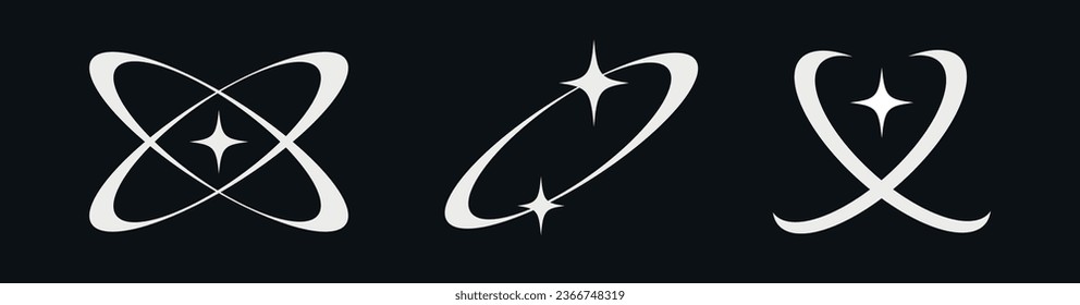 colección de elementos Y2k. establecer estrellas Y2k. pegatina de formas de brutalismo geométrico Diseño gráfico de estilo Y2k paquete Conjunto de formas geométricas conjunto de iconos en blanco y negro