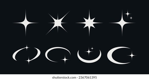  collection of Y2k elements. set Y2k stars. geometric brutalism forms sticker In Y2k style graphic design y2k pack Set of geometric shapes set of black and white icons
