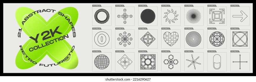 Collection of Y2K elements. Trendy geometric design elements. Abstract bauhaus forms. Modern graphic element vector set. Vector illustration