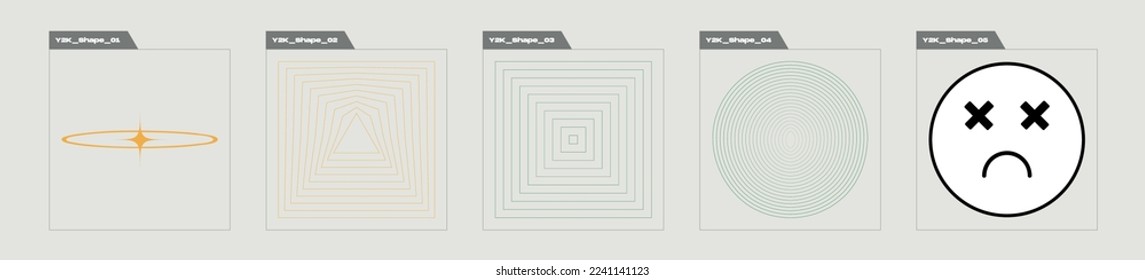 Collection of Y2K elements. Trendy geometric postmodern figures. For modern T-shirts designed. Anti-design. Vector illustration