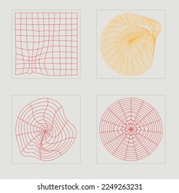 Collection of Y2K elements. Trendy geometric postmodern figures. Objects in y2k style. Futuristic. Vector illustration