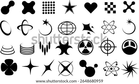 Collection of Y2K Icons with Various Shapes and Themes