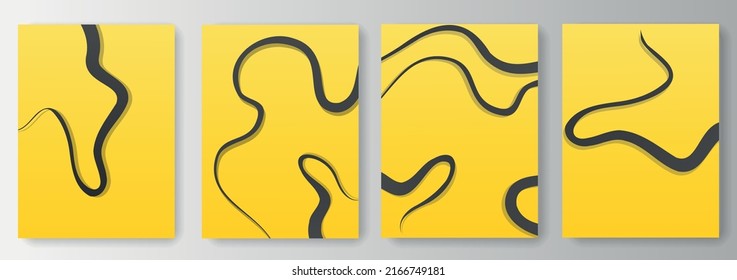 Colección de fondos amarillos con líneas abstractas negras