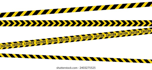 Collection of yellow and black barricade tape. Vector illustration under construction sign, warning symbol, dividing line, police line, restricted area,

