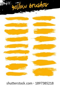 Colección de pinceladas amarillas dibujadas a mano. Ilustración vectorial aislada en fondo blanco.