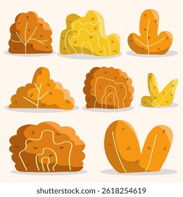 Collection of yellow bushes in the park in spring. Fresh air, bright, cute, refreshing style. Doodle art. Vector illustration.
