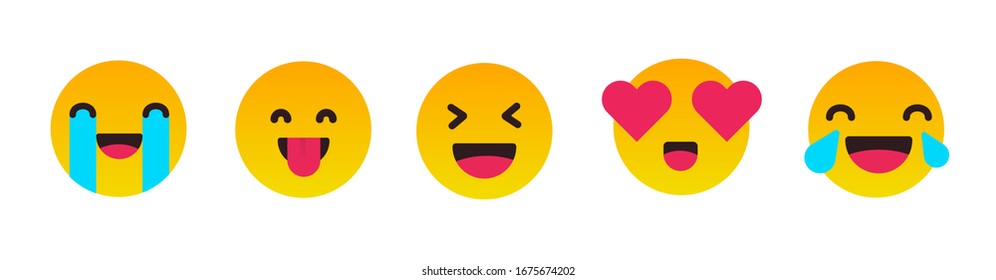 Collection of yellow cartoon emoticons vector design. Set of happy, funny, love, like ,tear face emoji. Chat comment reactions.