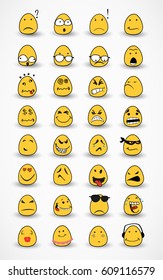 Collection of yellow eggs with emotions. Merry muzzles. Muzzles. Eps 10.