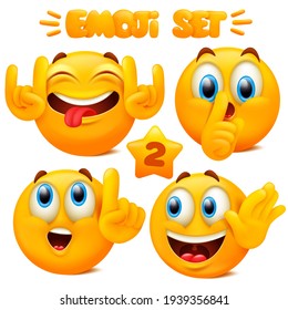 Collection of yellow emoji icons Emoticon cartoon character with different facial expressions in 3d style isolated in white background. Vector illustration