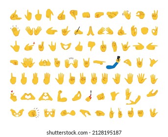 Collection of yellow emoticons with various hand gestures. Emoji for messengers.