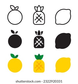 collection of yellow fruit icons with three versions