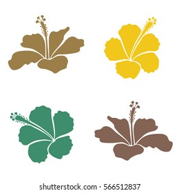 Collection with yellow, green and brown hibiscus flowers. Floral watercolor set. Vector textile print for bed linen, jacket, package design, fabric and fashion concepts.
