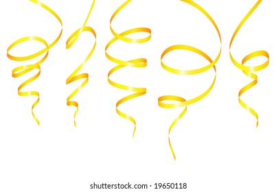 Collection of yellow holiday ribbon. Vector illustration
