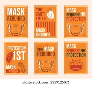 Colección de mascarilla amarilla Vectores necesarios o máscara necesaria para entrar en vectores para tiendas, hospitales, médicos con ilustración de máscara facial,
protección primero,