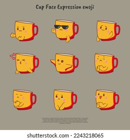 a collection yellow mug cartoon face expression on gray background vector illustration