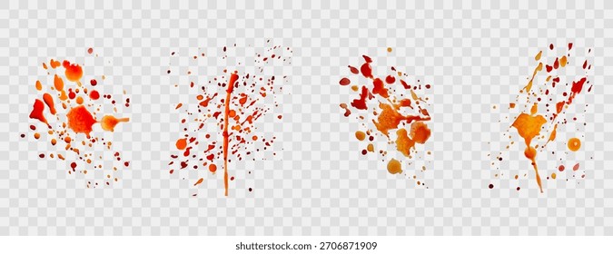 Sammlung gelber Farbspritzer einzeln auf transparentem Hintergrund. Set von gelben und roten dekorativen Spritzern.Kunstdekorationen.Farbflecken.Aquarellspritzern.Designelemente.Vektorgrafik.