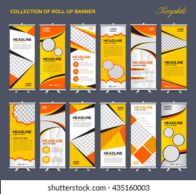 Colección de fondo de polígono amarillo Roll Up Banner Design, folletos ilustrados, publicidad, plantilla para mostrar