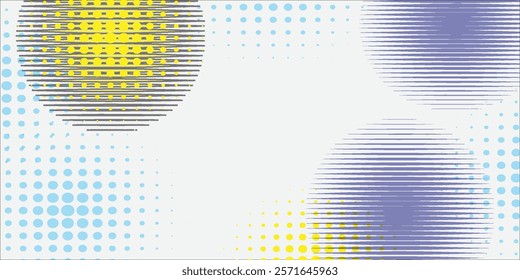 collection of yellow round frames with blue shadows and dots. Round shape border on white background. Geometric line circle design element. Vector illustration.