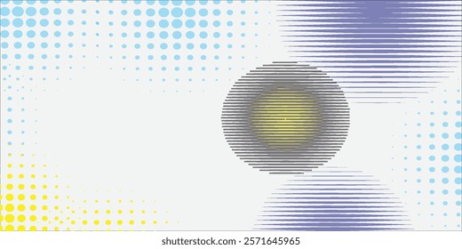 collection of yellow round frames with blue shadows and dots. Round shape border on white background. Geometric line circle design element. Vector illustration.