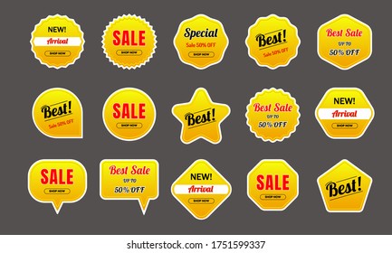 Collection of yellow sales label. Banner discount design for marketing and advertisement.