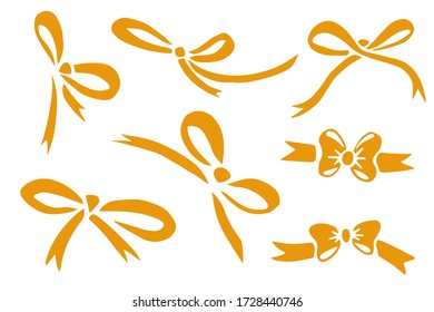 Collection of yellow silhouettes butterfly bow flat vector illustration isolated on white background