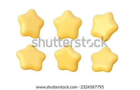 A collection of yellow toy stars in different angles. Isolated on a white background. 3d vector clipart