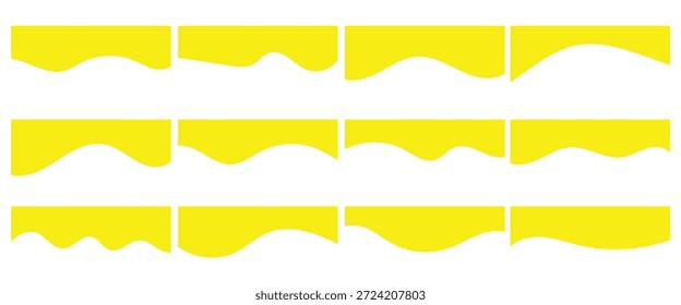Colección de borde decorativo ondulado amarillo para Diseño web, elemento Vector, App, Anuncio. Sección de fondo y Plantilla del marco. Ilustración vectorial fronteriza del divisor de Sitio web en EPS 10.
