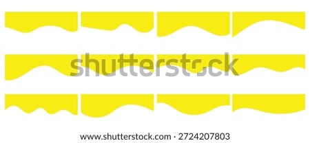 Collection of yellow wavy decorative border for web design, element vector, app, banner. Background section and frame template. Website divider border vector illustration in eps 10.