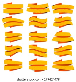 Collection of the yellow-orange ribbons on the white background