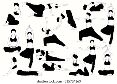 Collection of yoga asanas silhouettes