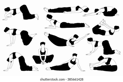 Collection of yoga exercise. Different yoga poses.