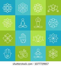 Collection of yoga icons, relaxation and meditation symbols