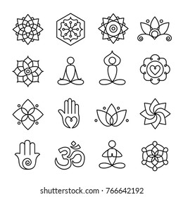 Collection of yoga icons, relaxation and meditation symbols