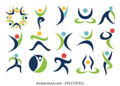 Collection of yoga logo. various poses of yoga exercises. Design for yoga studio . Vector illustration