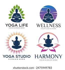 Colección del logo de yoga. varias poses de yoga. Diseño para estudio de yoga. Ilustración vectorial