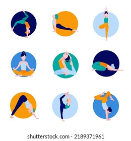colección de yoga pose relax plantilla web banner flexible