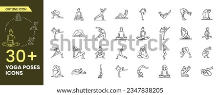 A collection of yoga poses icons. Line Woman of yoga poses. Set of linear Yoga pose icons. Pilates poses set Outline icon collections.